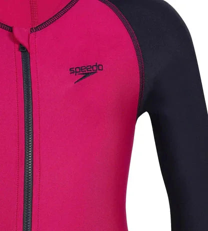 Speedo Tots Endura Brite All-In-One Full Body Swimsuit for Kids (4 Years) – Berry & True Navy | 10X Chlorine Resistant | UPF 40+ Sun Protection