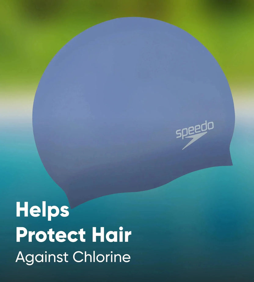 Speedo Women’s Long Hair Silicone Swim Cap, Lightweight Latex-Free Snag-Free Swimming Cap – Blue & Purple