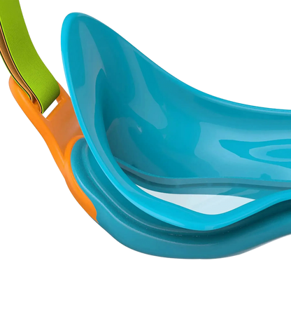 Speedo Biofuse Unisex Kids Infant Swim Mask with Anti-Fog Clear Lens, 100% UV Protection and Easy-Adjust Strap, Ages 2–6 – Blue, Green & Orange