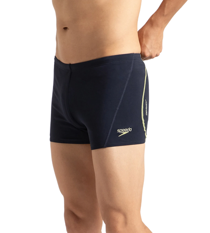 Speedo Men’s Endurance+ Essential Splice Aquashort – True Navy & Spritz | Chlorine Resistant Swimming Jammer with UPF 40+ & Drawstring Waist
