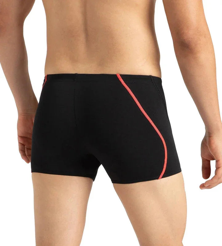 Speedo Men’s Endurance+ Essential Splice Aquashort – Black & Phoenix Red | Chlorine Resistant & UPF 40+ Sun Protection - Jaiman Toys