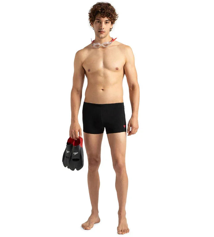 Speedo Men’s Endurance+ Essential Splice Aquashort – Black & Phoenix Red | Chlorine Resistant & UPF 40+ Sun Protection - Jaiman Toys
