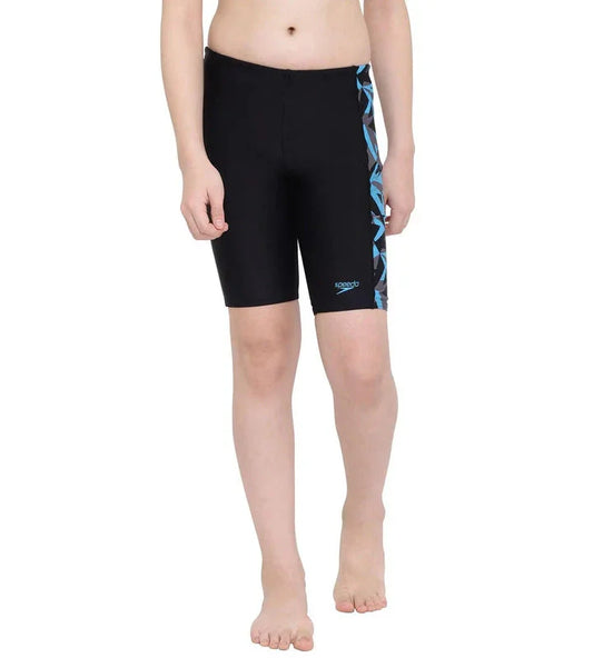 Speedo Boy's Endurance 10 Hyperboom Panel Print Jammer – Black & Bolt, Size 28 | Chlorine Resistant, UV Protection - Jaiman Toys