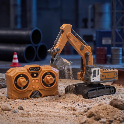L.O.T Cars 1:64 Scale Remote Control RC Excavator | RIFT Construction Digger Toy with Moving Arm & Bucket | Rechargeable Engineering Vehicle for Kids