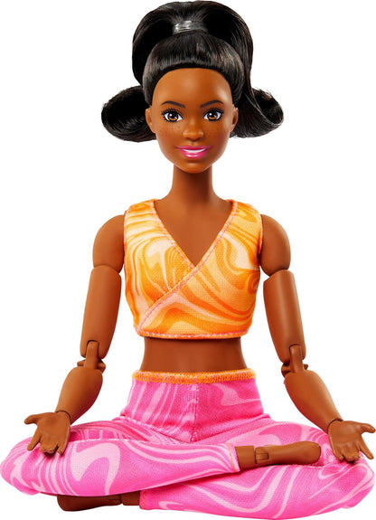 Barbie Made to Move Fashion Doll with Black Hair & 22 Articulated Joints | Yellow Sports Top & Pink Yoga Pants