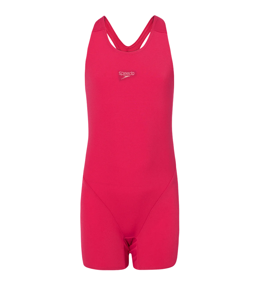 Speedo Essential Endurance+ Legsuit for Girls – Ruby & Pink Lemonade | Chlorine Resistant Swimming Costume with UPF Protection