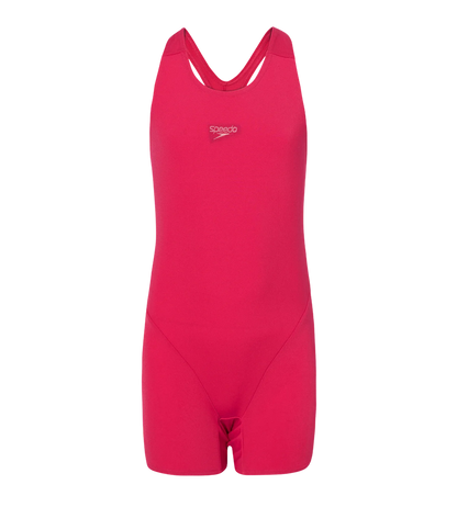 Speedo Essential Endurance+ Legsuit for Girls – Ruby & Pink Lemonade | Chlorine Resistant Swimming Costume with UPF Protection