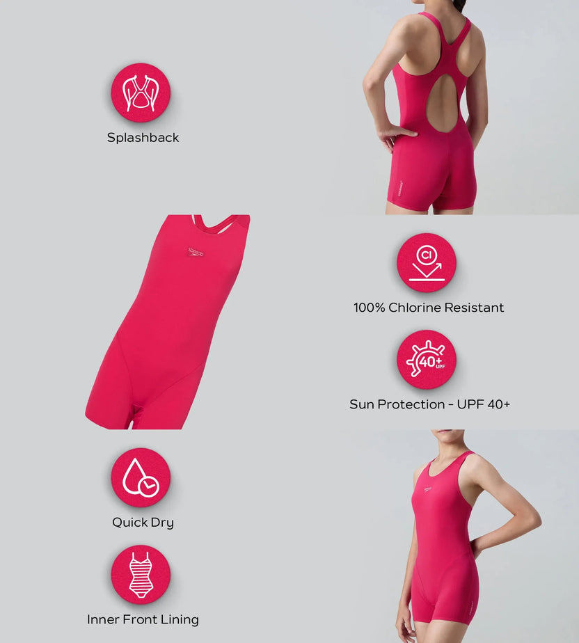 Speedo Essential Endurance+ Legsuit for Girls – Ruby & Pink Lemonade | Chlorine Resistant Swimming Costume with UPF Protection