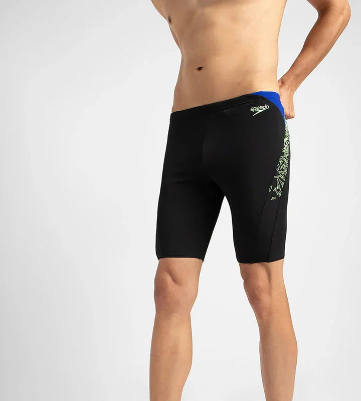 Speedo Men's Endurance+ Boom Splice Jammer – Black & Bright Zest, Chlorine Resistant, UV Protection - Jaiman Toys