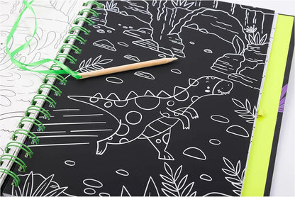 Dinosaur Scratch Art Activity Book for Kids –  Scratch Pages, Colouring Sheets, Stylus & Bonus Story