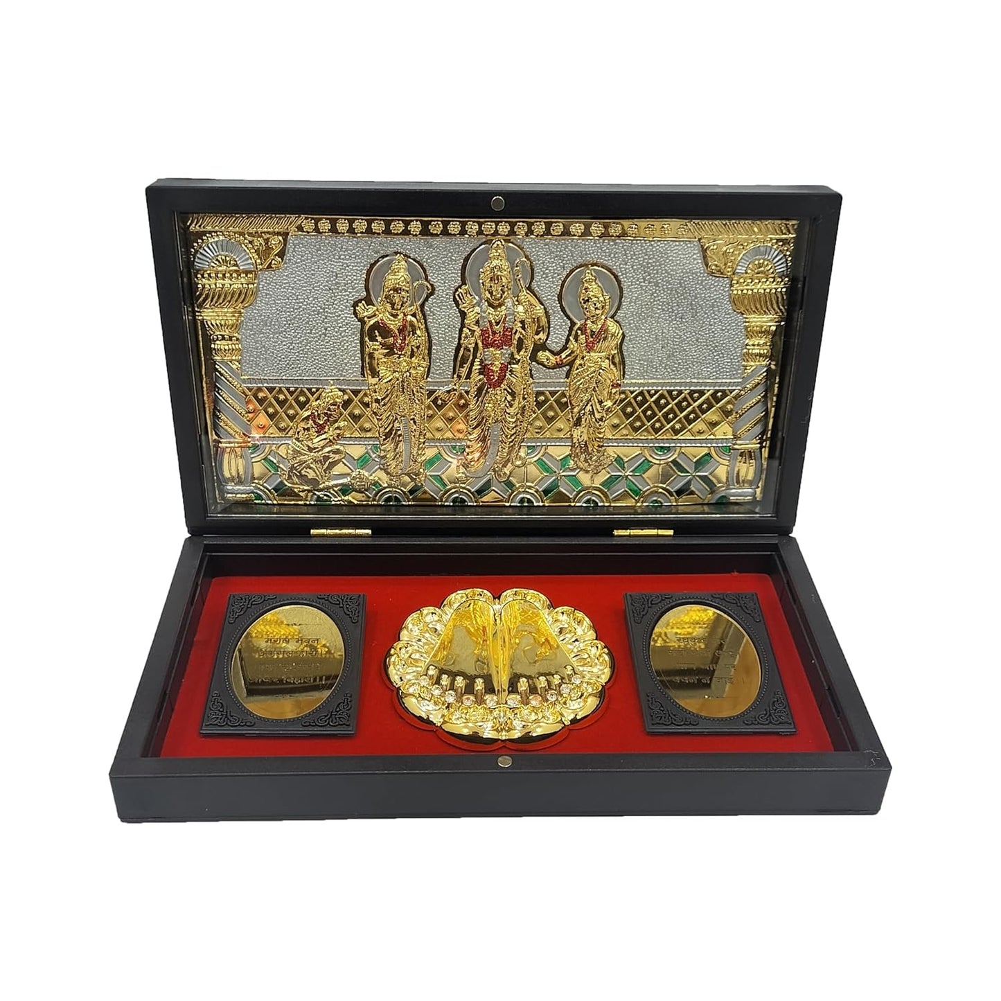 Jai Shree Ram Wooden Shagun Gift Box with Gold-Plated Ram Darbar & Charan Paduka | Premium Spiritual Return Gift Box for Wedding, Housewarming & Festivals