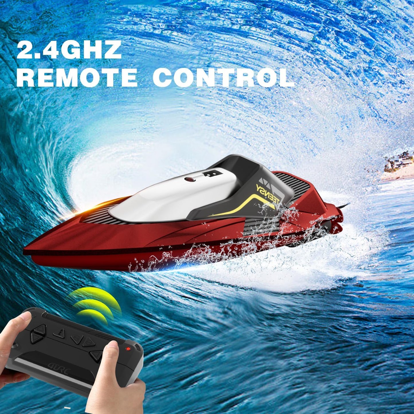 4DRC RC Racing Boat for Kids | 15 KM/H High-Speed 2.4GHz Remote Control Boat | Rechargeable Water Toy for Pools, Lakes & Rivers | 30 Min Playtime | Boys & Girls 8+ Years