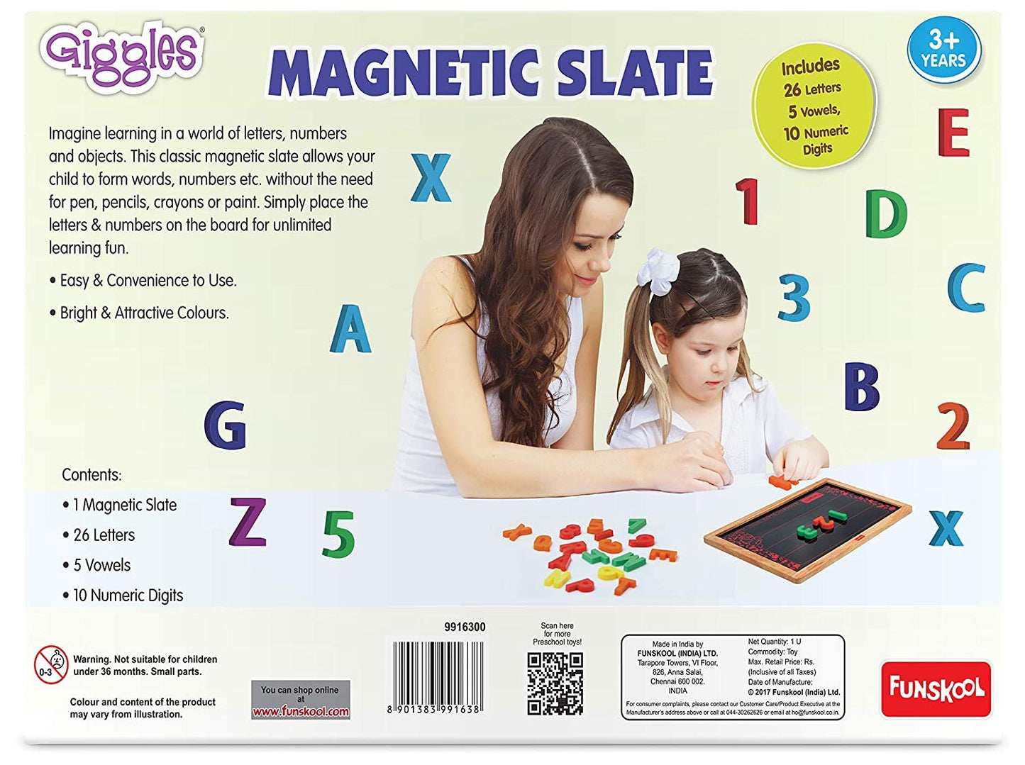 Giggles - Magnetic Slate , Alphabet and Numbers learning board, Early learning