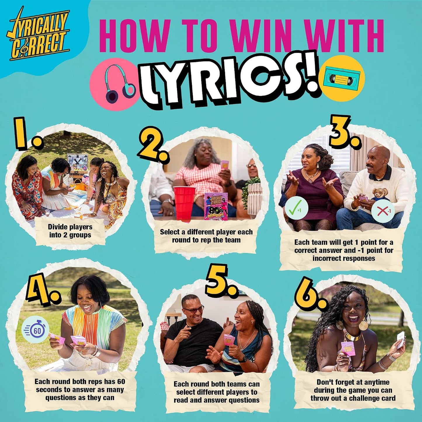 Lyrically Correct 80's Mixtape Edition | Music Card Game | Standalone Party Game for Families & Adults | 80s Pop, Funk, Hip-Hop & R&B