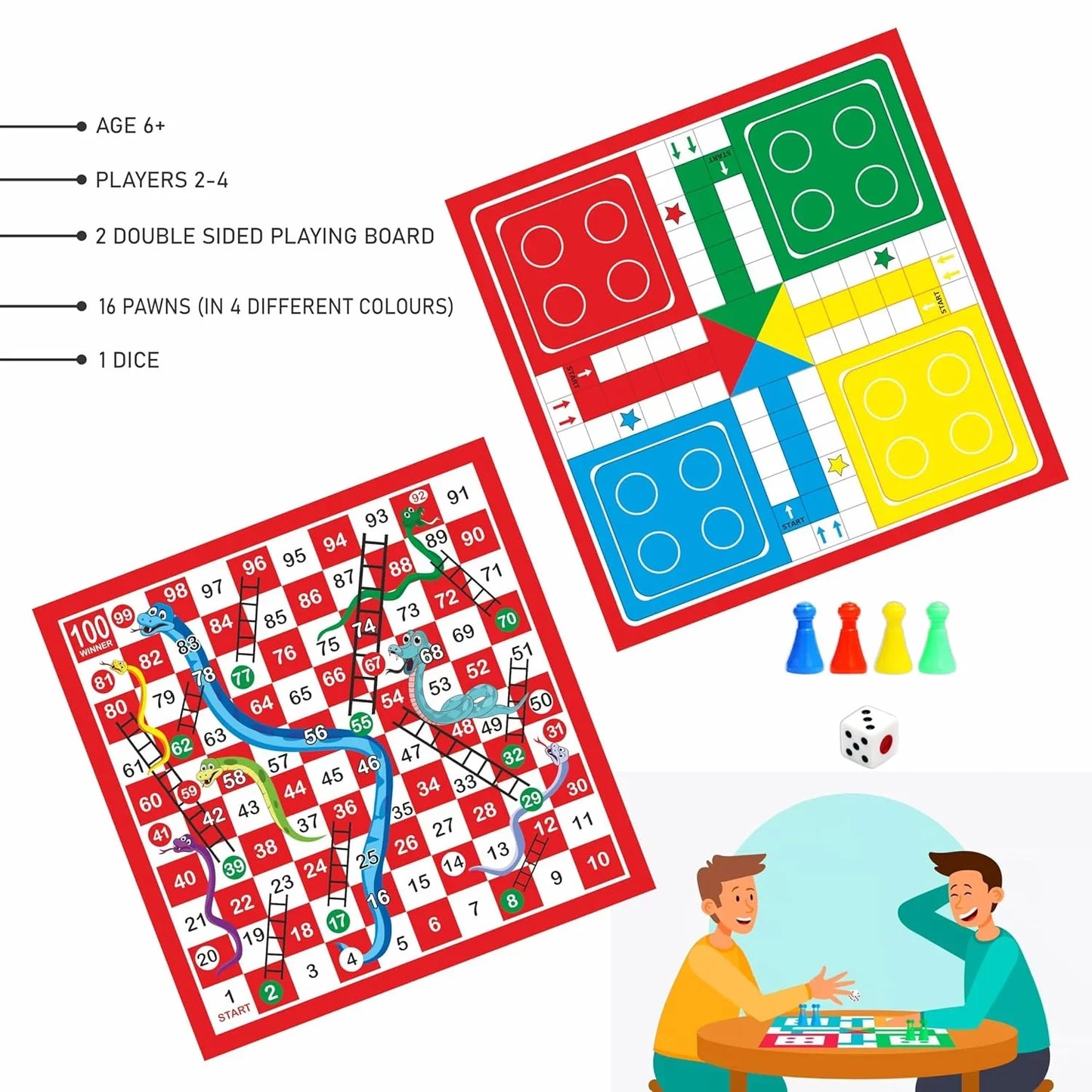 Ankit Toys 4-in-1 Family Game Set – 30×30 cm Multi Board for Kids & Adults