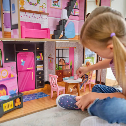 Windmill Elevator 2-in-1 Wooden Barn & Dollhouse with Horse and Lights & Sounds, Over 3 Feet Tall, Pink