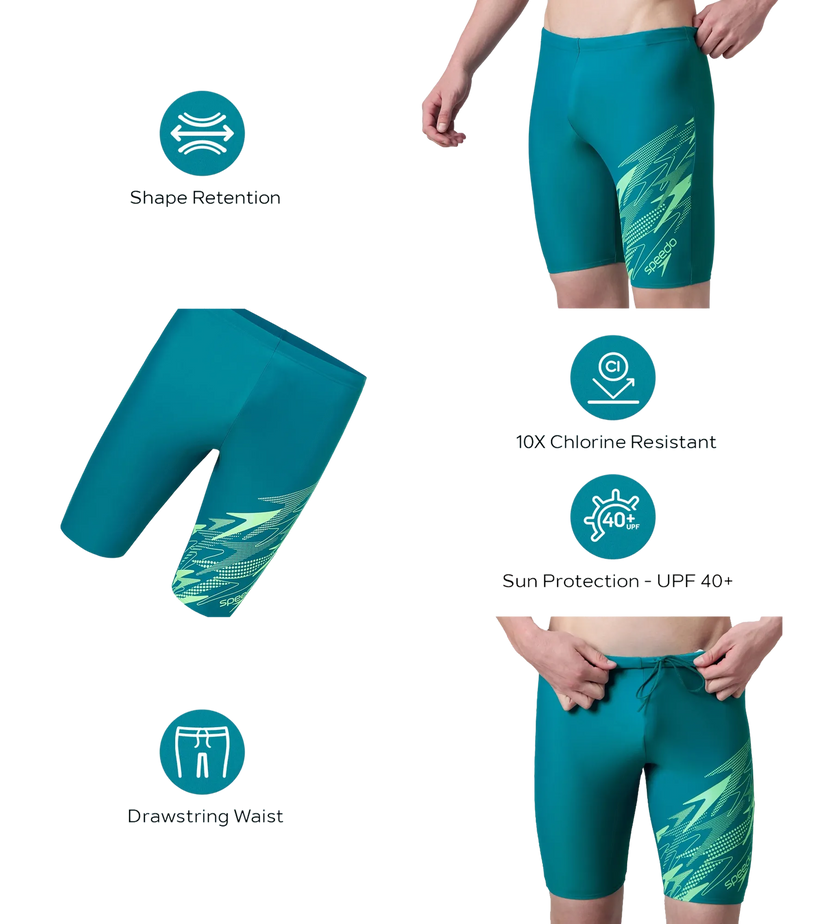 Speedo Medley Jammer Men’s Swimwear – Nordic Teal / Alfalfa Green | Chlorine Resistant Swimming Jammer with UPF 40+ & Drawstring Waist