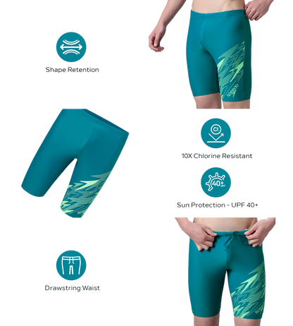 Speedo Medley Jammer Men’s Swimwear – Nordic Teal / Alfalfa Green | Chlorine Resistant Swimming Jammer with UPF 40+ & Drawstring Waist