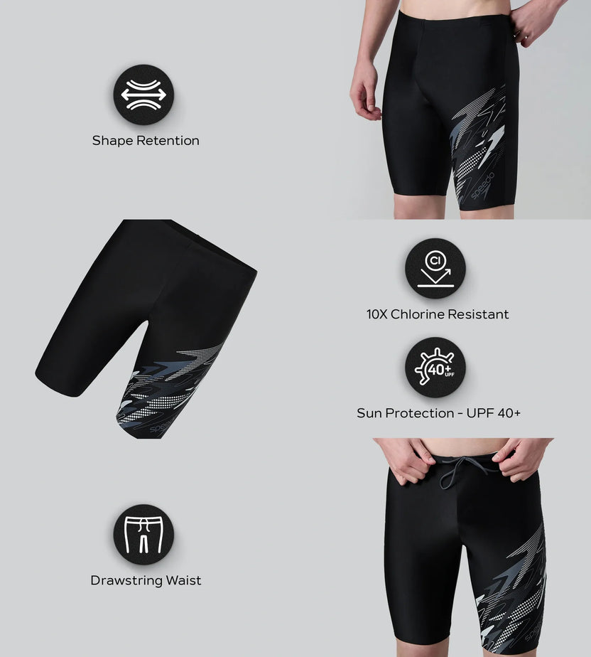 Speedo Medley Jammer Men’s Swimwear – Black / Grey Lead | Chlorine Resistant Swimming Jammer with UPF 40+ & Drawstring Waist