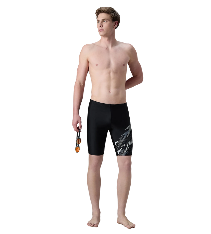 Speedo Medley Jammer Men’s Swimwear – Black / Grey Lead | Chlorine Resistant Swimming Jammer with UPF 40+ & Drawstring Waist