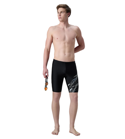 Speedo Medley Jammer Men’s Swimwear – Black / Grey Lead | Chlorine Resistant Swimming Jammer with UPF 40+ & Drawstring Waist