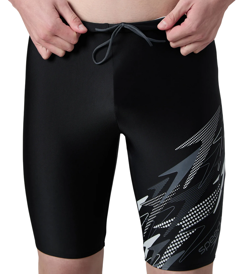 Speedo Medley Jammer Men’s Swimwear – Black / Grey Lead | Chlorine Resistant Swimming Jammer with UPF 40+ & Drawstring Waist