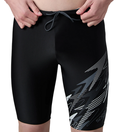 Speedo Medley Jammer Men’s Swimwear – Black / Grey Lead | Chlorine Resistant Swimming Jammer with UPF 40+ & Drawstring Waist