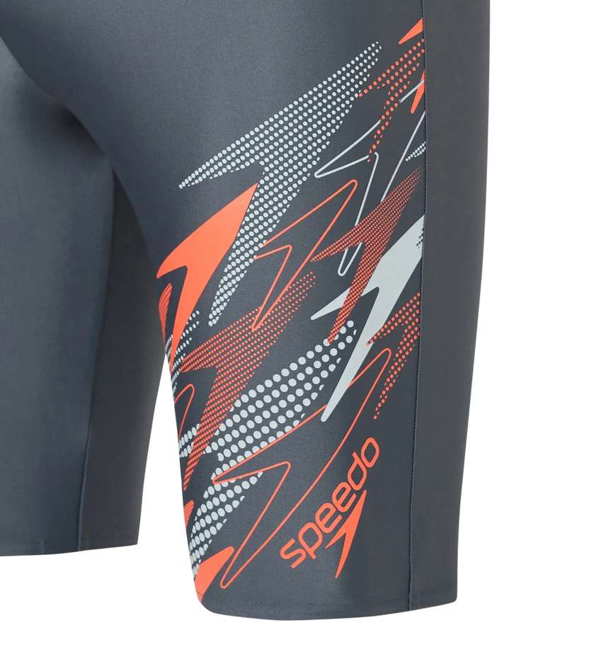 Speedo Medley Jammer Men’s Swimwear – Grey Lead Coral | Chlorine Resistant Swimming Jammer with UPF 40+ Protection & Drawstring Waist