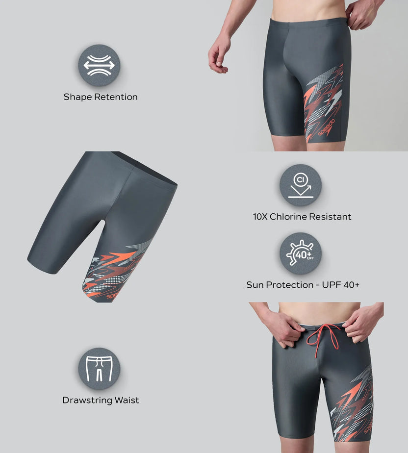 Speedo Medley Jammer Men’s Swimwear – Grey Lead Coral | Chlorine Resistant Swimming Jammer with UPF 40+ Protection & Drawstring Waist