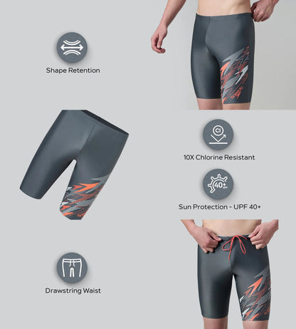 Speedo Medley Jammer Men’s Swimwear – Grey Lead Coral | Chlorine Resistant Swimming Jammer with UPF 40+ Protection & Drawstring Waist