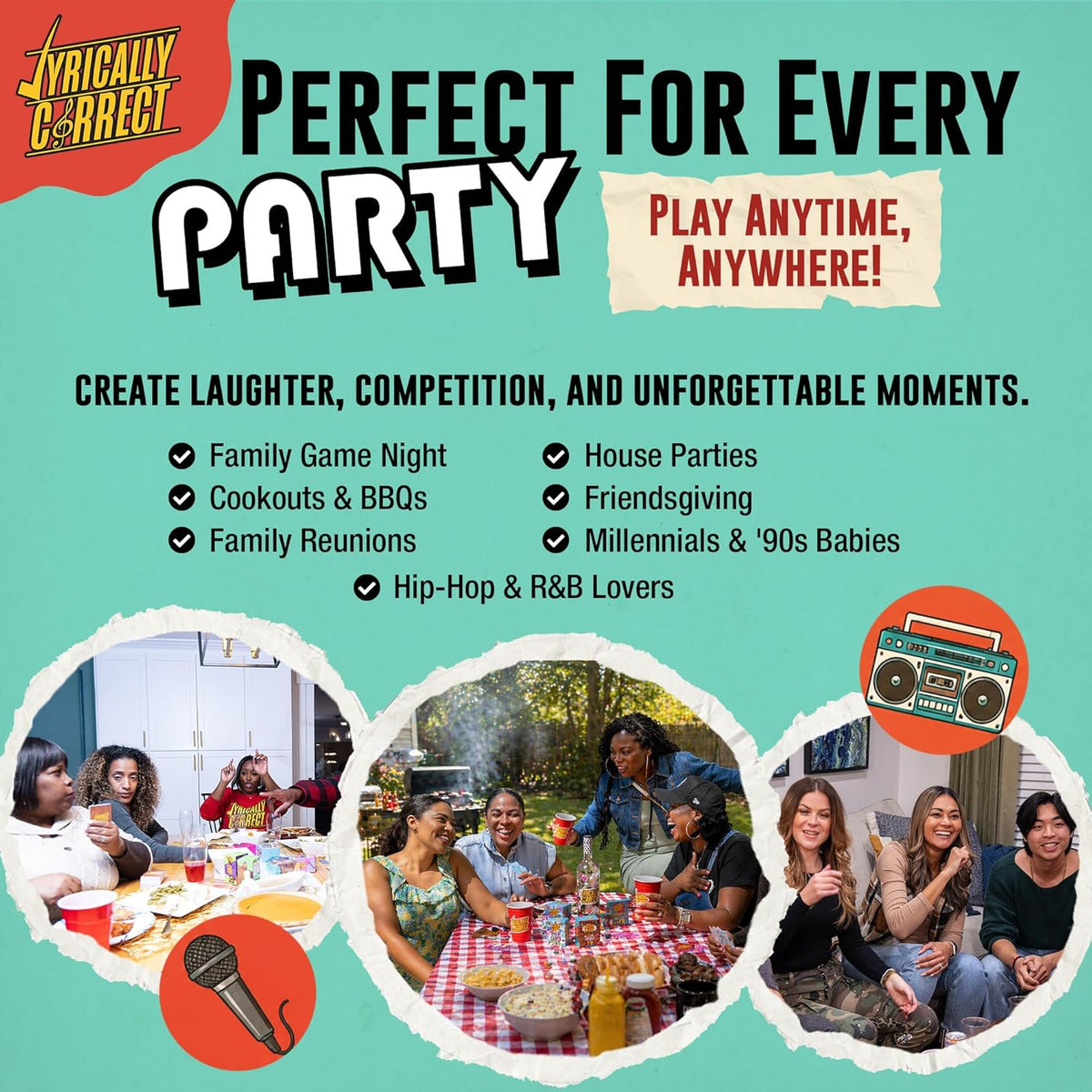 Lyrically Correct 90's & 2000's Hip Hop & R&B Edition | Music Card Game | Standalone Party Game for Families & Adults