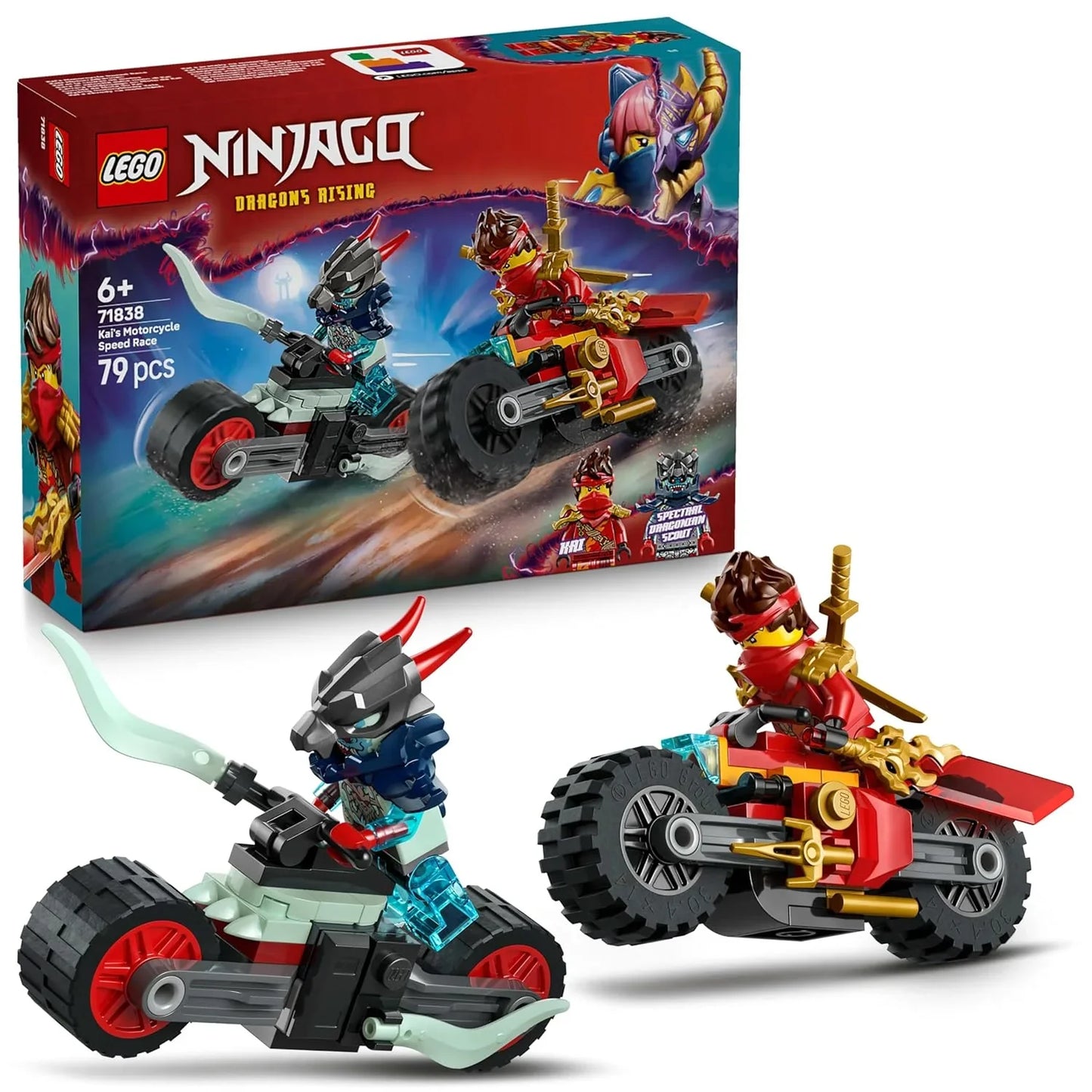LEGO NINJAGO 71838 Kai’s Motorcycle Speed Race | Dual Ninja Bike Playset for Kids 6+ | Kai & Wyldfyre Racing Toy