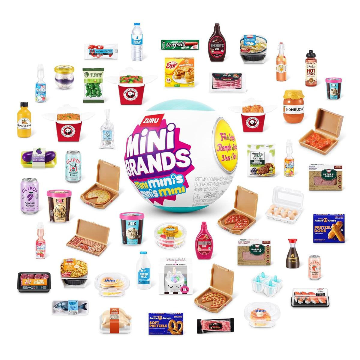 Mini Mini's Mini Mini Fridge Playset – Fill the Fridge Toy with 60+ Collectibles & Built-in LED/UV Light - Small Pink