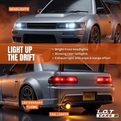 Zipp Remote Control Car | 20 km/h 2.4GHz RC Drift Car | 4x4 Drifting Car with 100m Remote Range | Multi-Mode LED & Special Exhaust Lights | Turbo Grey