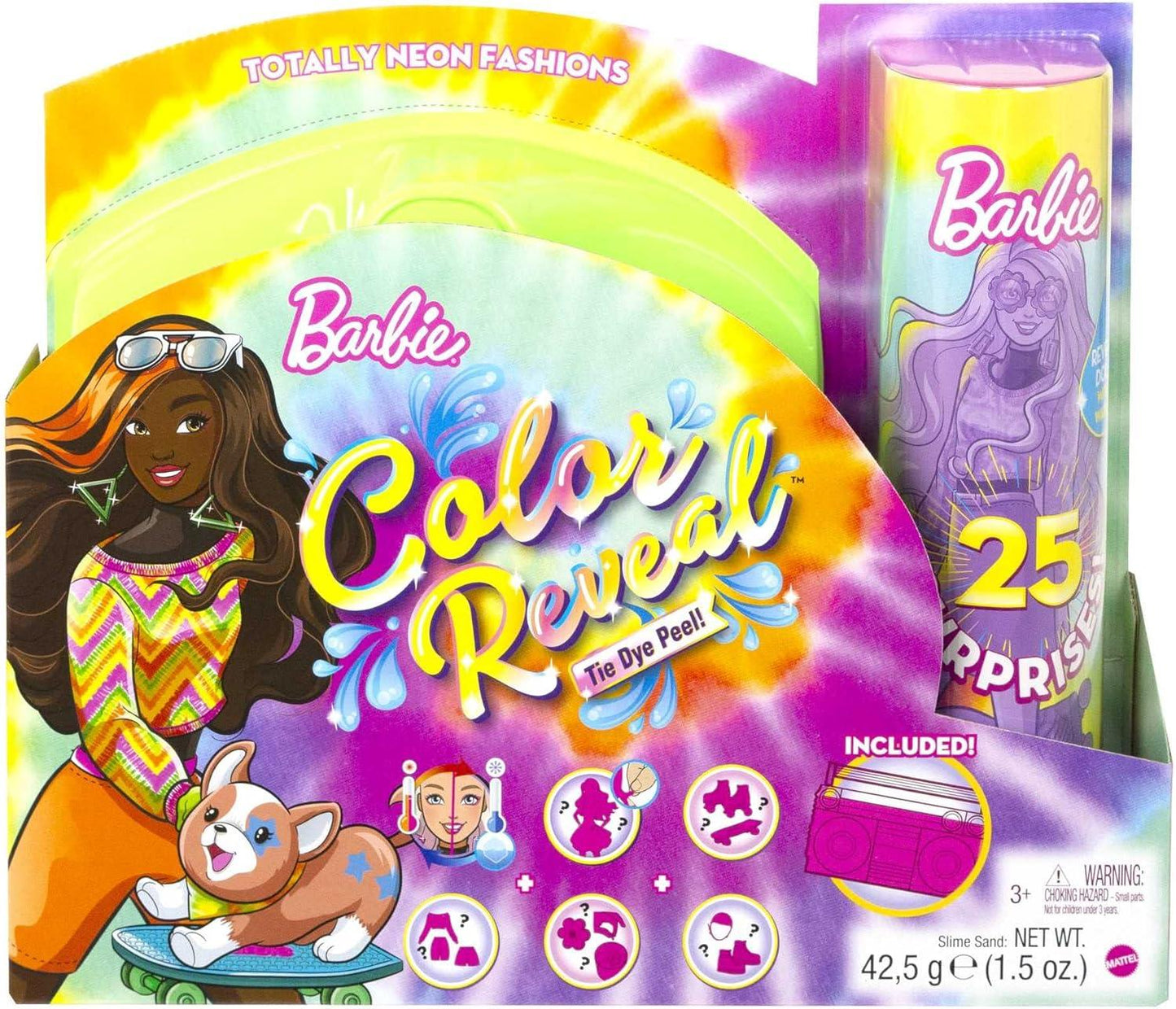 Barbie Color Reveal Totally Neon Fashions Doll with Orange-Streaked Brunette Hair & 25 Surprises | Color-Change Feature | Gift for Kids