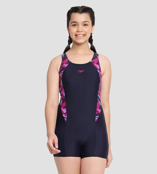 Speedo Girl's Endurance 10 Hyperboom Splice Muscleback Legsuit Swimwear – True Navy & Berry, Size 28 | Chlorine Resistant, UV Protection - Jaiman Toys