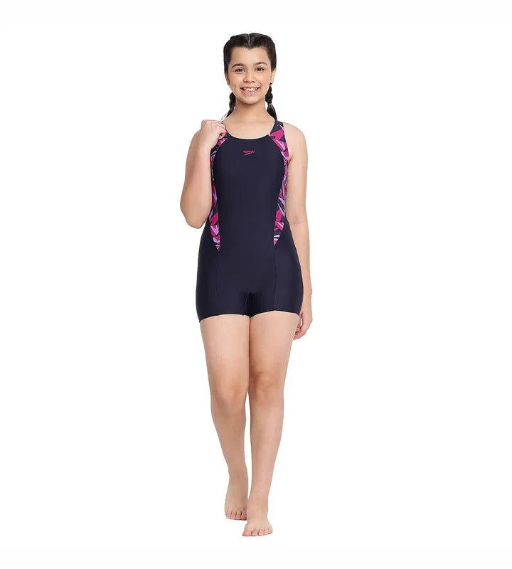 Speedo Girl's Endurance 10 Hyperboom Splice Muscleback Legsuit Swimwear – True Navy & Berry, Size 28 | Chlorine Resistant, UV Protection - Jaiman Toys