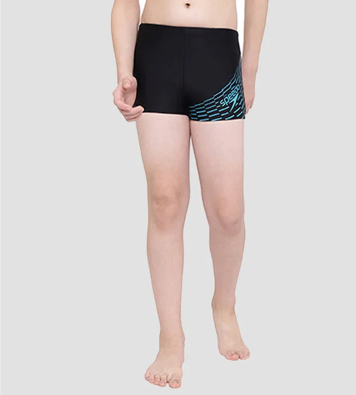 Speedo Boy's Endurance 10 Medley Logo Aquashort – Black & Aquarium, Size 30 | Chlorine Resistant, UPF 40+ - Jaiman Toys