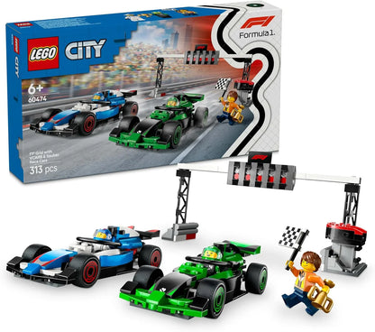 LEGO City - 60474 F1 Grid with VCARB & Sauber Race Cars - Buildable Formula 1 Car Toys, 2 Driver Minifigures, Marshal, & Starting Lights Line - Fun Gift Idea for 6+ Year Old Boys & Girls