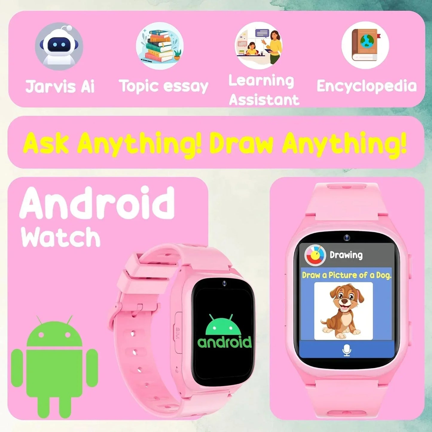 SPIKY Android 4G Video Calling Kids Smartwatch with Built in Jarvis AI | GPS Location Tracking | SOS, Water Resistant, 800 mah Super Battery | Suitable for 4 to 14 Years Kids- 3 colors