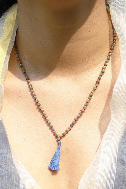 Maha Mala Mini Aksh Mala – 108 Beads with 3.5mm Rudraksha & 2mm Turquoise | Handmade in India