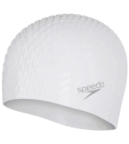 Speedo Unisex Bubble Active+ Silicone Swim Cap for Men and Women, Chlorine-Resistant Textured Swimming Cap – White