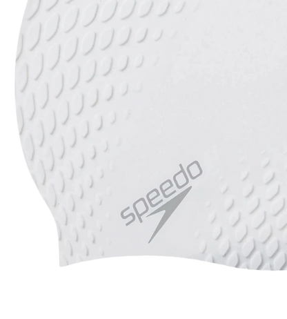 Speedo Unisex Bubble Active+ Silicone Swim Cap for Men and Women, Chlorine-Resistant Textured Swimming Cap – White