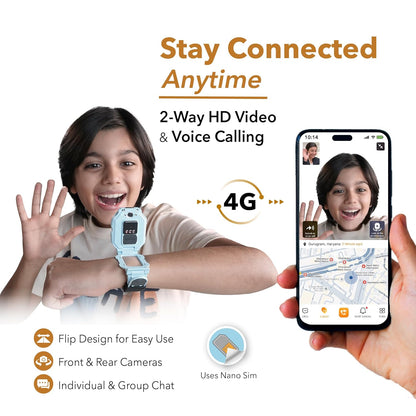 imoo Kids Watch Phone Z7 [4G Cellular + GPS + Health], 4G Smartwatch, HD Video & Voice Call, GPS Enabled with 14 Days Historical Track, Kids Emotion( Blue )