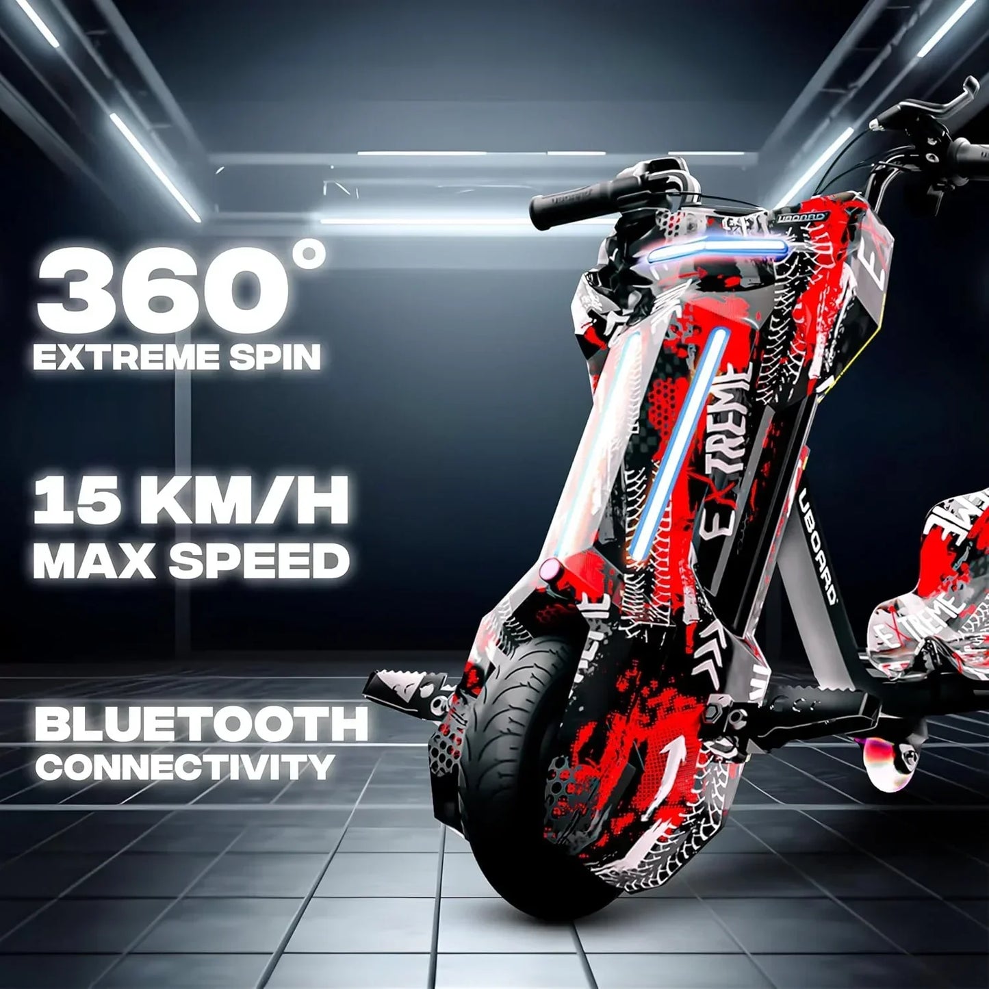 Uboard 3 Wheel Power Rider 360 Electric Drift Cart| Drifter Drifting Scooter | Go Kart Drifter for Kids