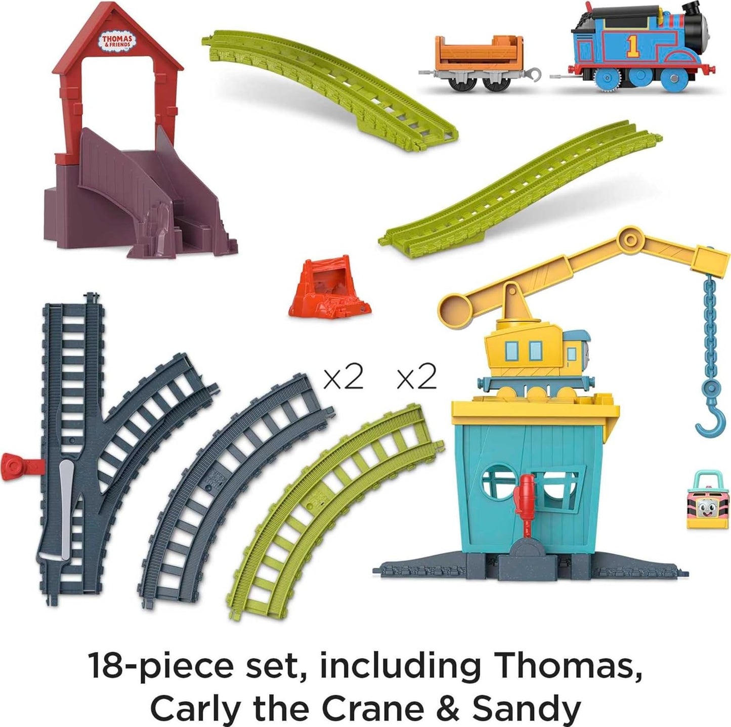 Thomas Friends Motorized Toy Train Set Fix em Up Friends with Carly the Crane, Sandy the Rail Speeder Thomas for Preschool Kids Ages 3 Years-HDY58