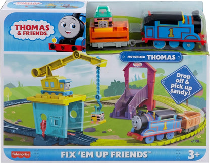 Thomas Friends Motorized Toy Train Set Fix em Up Friends with Carly the Crane, Sandy the Rail Speeder Thomas for Preschool Kids Ages 3 Years-HDY58