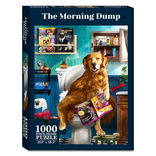 Jigsaw Puzzles for Adults and Families: The Morning Dump, 1000 Piece Puzzle, Brain-Boosting Fun for Ages 15+, Gifts for Dog Lovers (27.5" x 19.5")