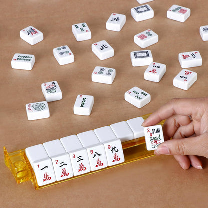 American Mahjong Set – 166 Tiles Complete Mah Jongg Game with 4 Color All-in-One Rack Pushers, Red Soft Carry Bag & Accessories | Classic Full Size Mahjong Tile Set