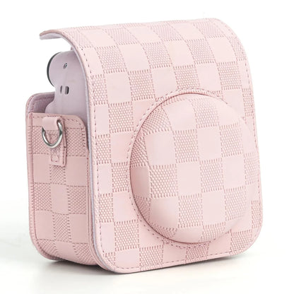 Checkmate Style – Chess Board PU Leather Camera Case for Instax Mini 12 with Adjustable Strap - Blossom Pink - Jaiman Toys